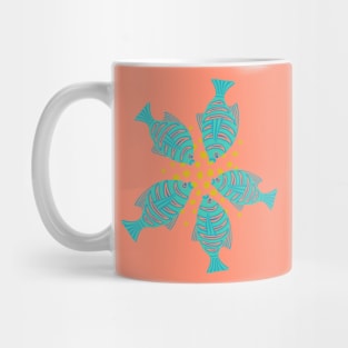 FEEDING TIME Tropical Striped Fish Undersea Ocean Coral Reef Sea Life in Turquoise Blue Blush Yellow - UnBlink Studio by Jackie Tahara Mug